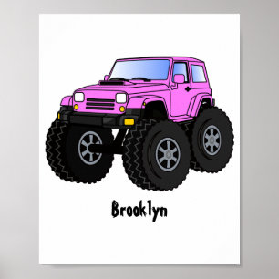 Póster Pink monster truck cartoon illustration