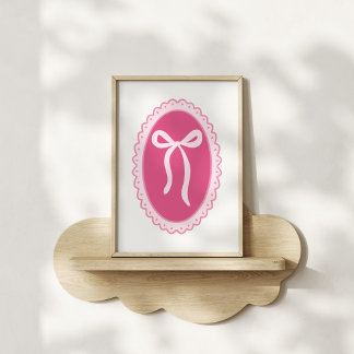 Póster Pink Nursery Art - Coquette Oval Frame & Bow