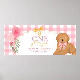 Póster Pink One Golden Year Doodle Puppy 1st Birthday