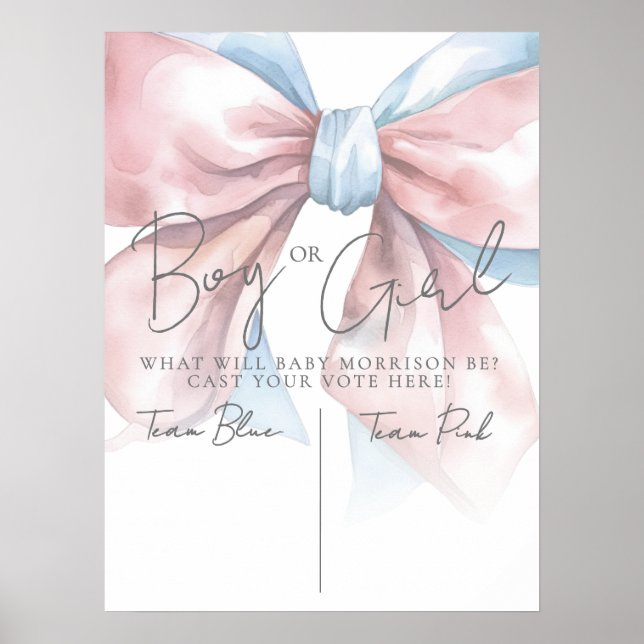 Póster Pink Or Blue Bow Gender Reveal Party (Frente)
