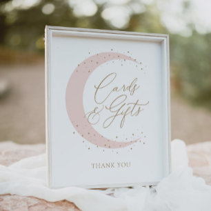 Póster Pink Over the Moon Baby Shower Cards and Gifts