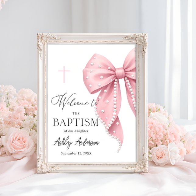 Póster Pink Pearl Bow Baptism Welcome  (Subido por el creador)