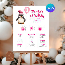 Póster Pink Penguin First Birthday Milestone