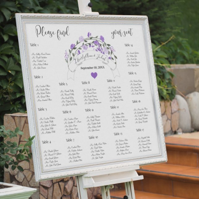 Póster Pink Peonies Wedding Seating Chart 17 Tables (Subido por el creador)