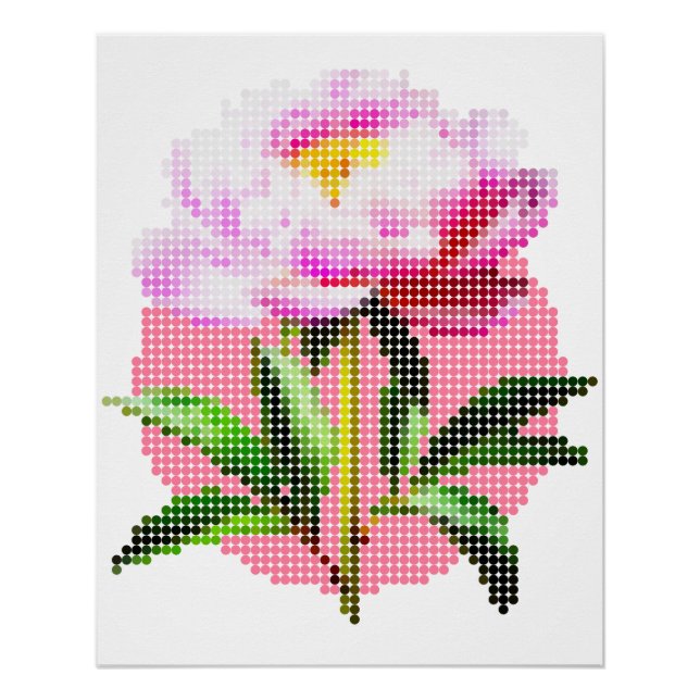 Póster Pink Peony Dot Mosaic Flower (Anverso)