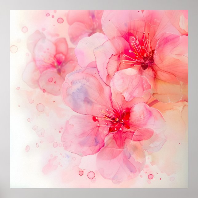 Póster Pink Petal Elegance Watercolor (Frente)