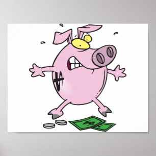 Póster Pink Piggy Bank with Money Poster