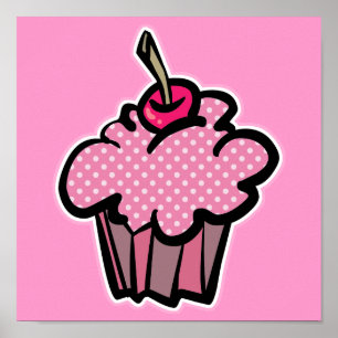 Póster pink polka dot cupcake
