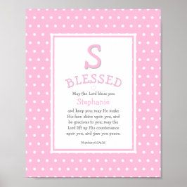 Póster Pink Polka Dot Name Blessing Baby Girl