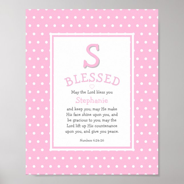 Póster Pink Polka Dot Name Blessing Baby Girl (Frente)