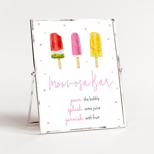 Póster Pink Popsicle Baby Shower Mom Osa Bar (She's Ready to Pop Baby Shower Mom Osa Bar Sign)