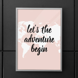 Póster Pink positivo vamos al mapa mundial de aventuras