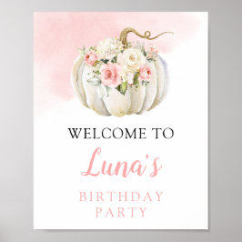 Póster Pink Pumpkin Birthday Welcome Sign