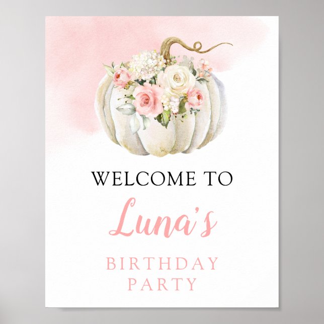 Póster Pink Pumpkin Birthday Welcome Sign (Frente)
