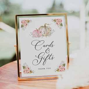 Póster Pink Pumpkin Girl Baby Shower Cards and Gifts Sign