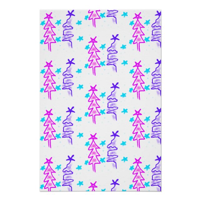Póster Pink Purple doodle christmas de árbol estrellas de (Anverso)