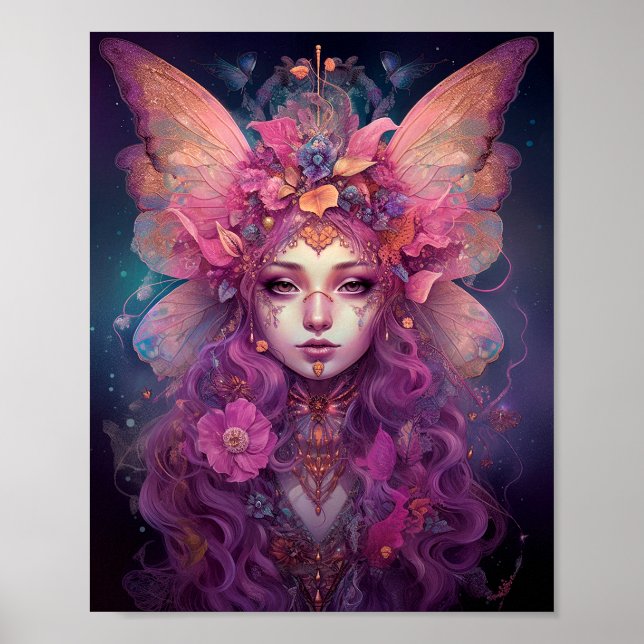 Póster Pink Purple Fairy Queen Fantasy Art (Frente)