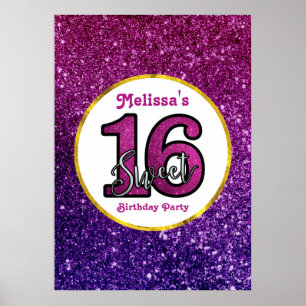 Póster Pink & Purple Sweet 16 Sparkle Glitter Gemstones