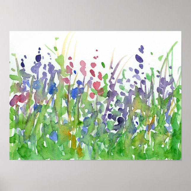 Póster Pink Purple Wildflower Meadow Watercolor (Frente)