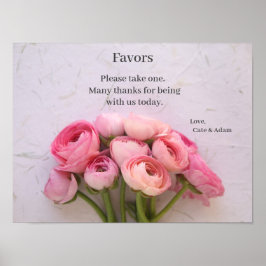 Póster Pink ranunculus sobre el signo de fondo texturizad