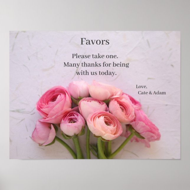 Póster Pink ranunculus sobre el signo de fondo texturizad (Frente)