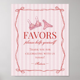 Póster Pink & Red Heart Lingerie Bachelorette Party Favor