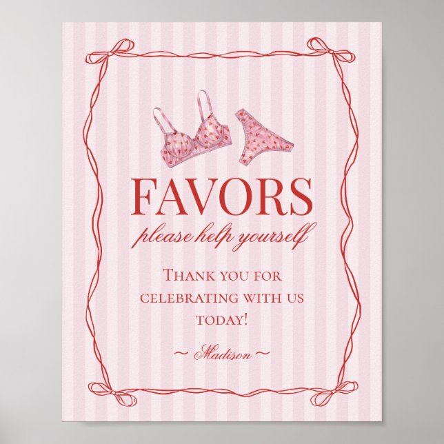 Póster Pink & Red Heart Lingerie Bachelorette Party Favor (Frente)