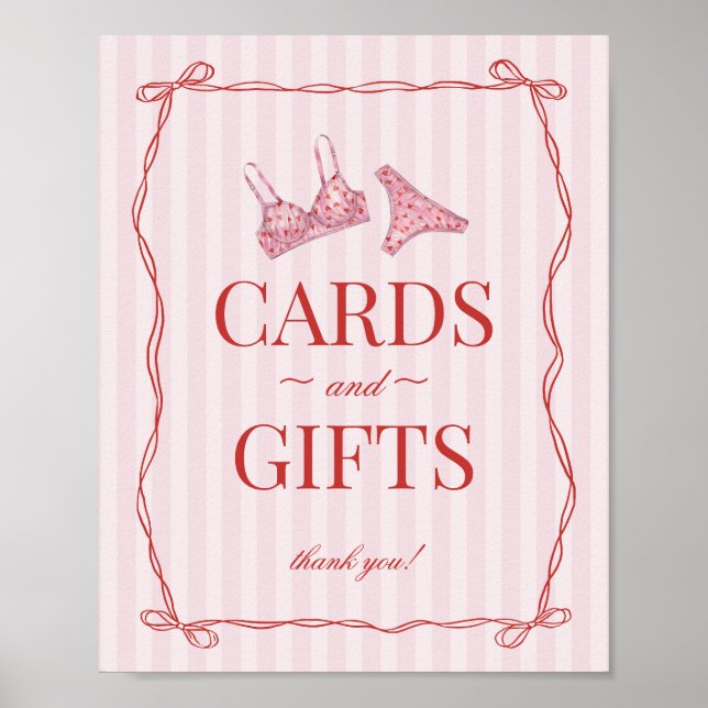 Póster Pink & Red Heart Lingerie Shower Cards & Gifts (Frente)