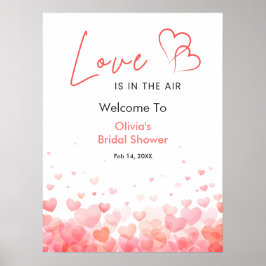 Póster Pink Red Love is in the Air Bridal Shower Welcome 