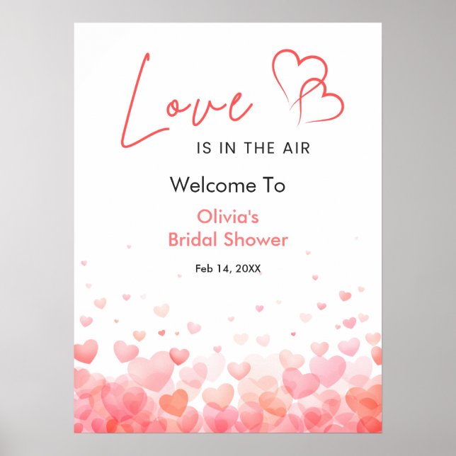 Póster Pink Red Love is in the Air Bridal Shower Welcome  (Frente)