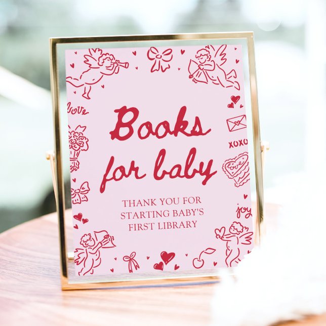 Póster Pink Red Valentine Baby Shower Books for Baby Game (Pink Red Valentine Baby Shower Books for Baby Game )