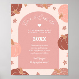 Póster Pink Retro Pumpkin 1st Birthday Time Capsule