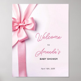 Póster Pink Ribbon Bow Baby Shower Welcome Sign
