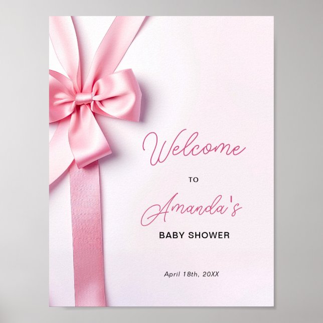 Póster Pink Ribbon Bow Baby Shower Welcome Sign (Frente)