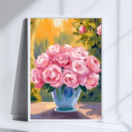 Póster Pink Rose Bouquet | Watercolor Floral Vase