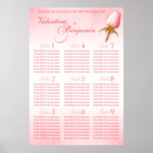 Póster Pink Rose Bud Wedding Seating Table Planner 1-9