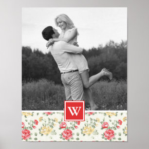 Póster Pink Rose Elegant Wallpaper   Photo with Monogram