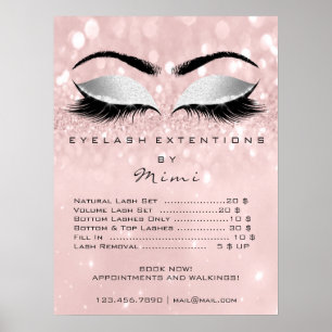 Póster Pink Rose Gray Skin Makeup Eyes Lashes Prices