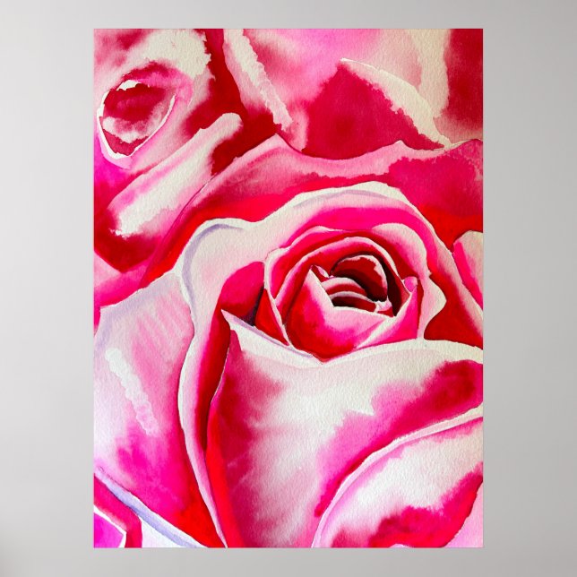 Póster Pink roses romantic watercolor art (Frente)