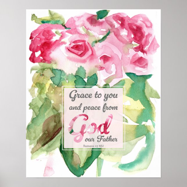 Póster Pink Roses Scripture Romans Grace to You (Frente)