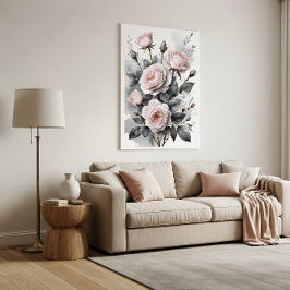 Póster Pink Roses Watercolor Painting