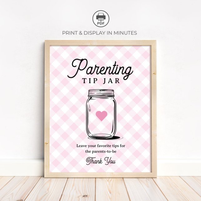 Póster Pink Rustic Parenting Tip Jar Sign Baby Shower (Subido por el creador)