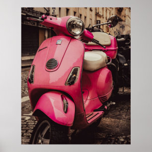 Póster Pink scooter parked at street