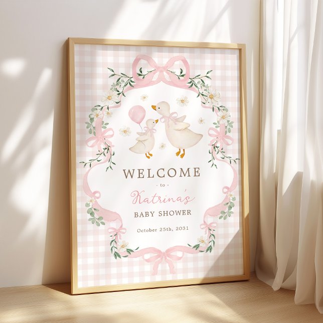 Póster Pink Silly Goose Coquette Bow Baby Shower Welcome (Subido por el creador)