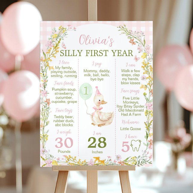 Póster Pink Silly Goose Floral Birthday Milestone Sign (Subido por el creador)
