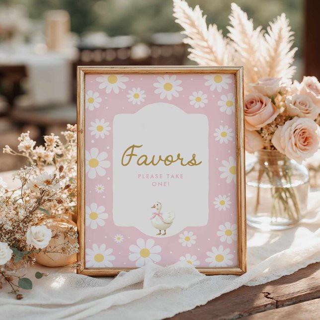 Póster Pink Silly Goose y Daisy Favores (Pink Silly Goose Favor Sign)
