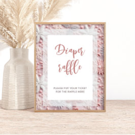 Póster Pink Silver Snowflakes Diaper Raffle Baby Shower