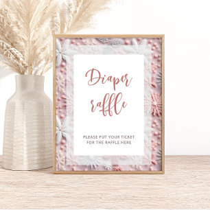 Póster Pink Silver Snowflakes Diaper Raffle Baby Shower
