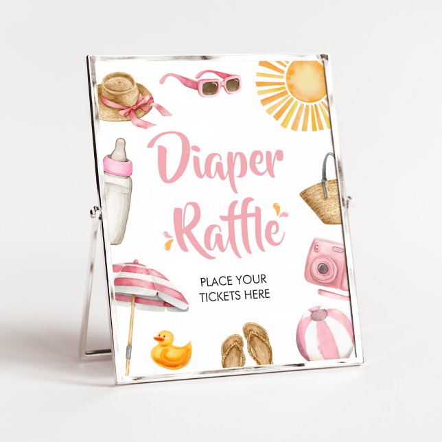 Póster Pink Splish Splash Baby Shower Diaper Raffle (Girl Summer Beach Baby Shower Diaper Raffle Sign)