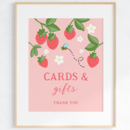 Póster Pink Strawberry Berry Sweet Birthday Party Sign
